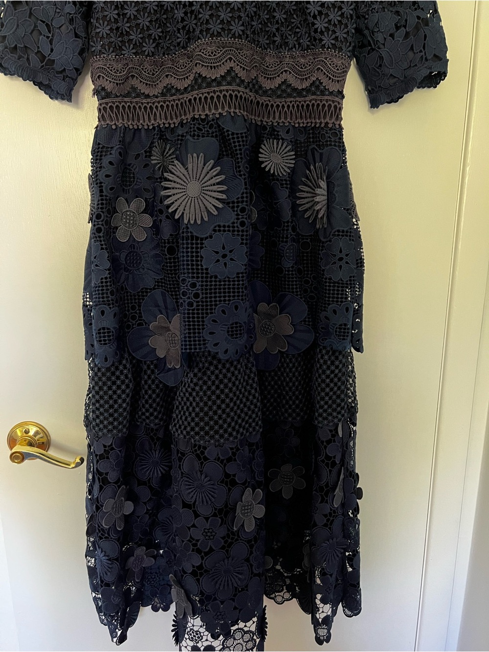 Self Portrait Blue Embroidered 3D Flowers Floral dress LINED - Picture 9 of 15